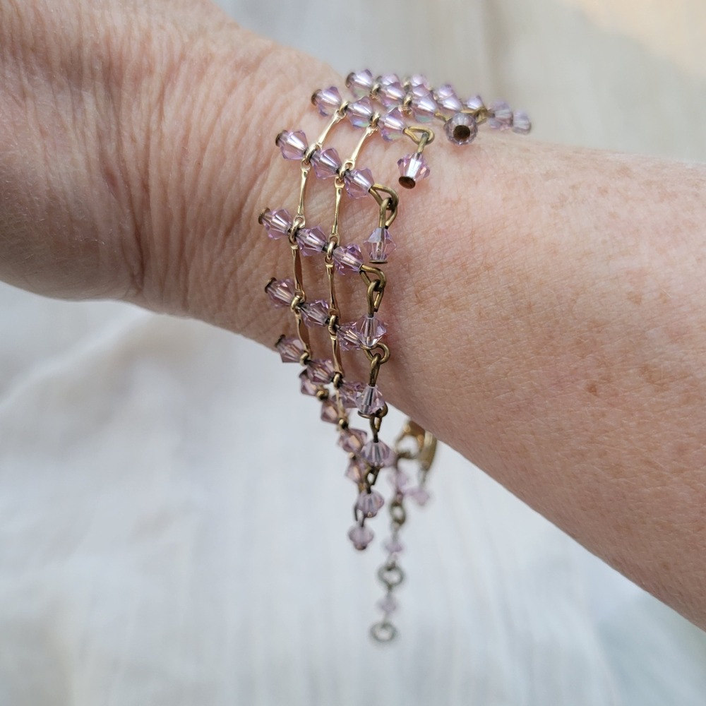 Vintage Y2K James‎ Murray Signed Bracelet Purple Crystal Adj Chain Link Dainty